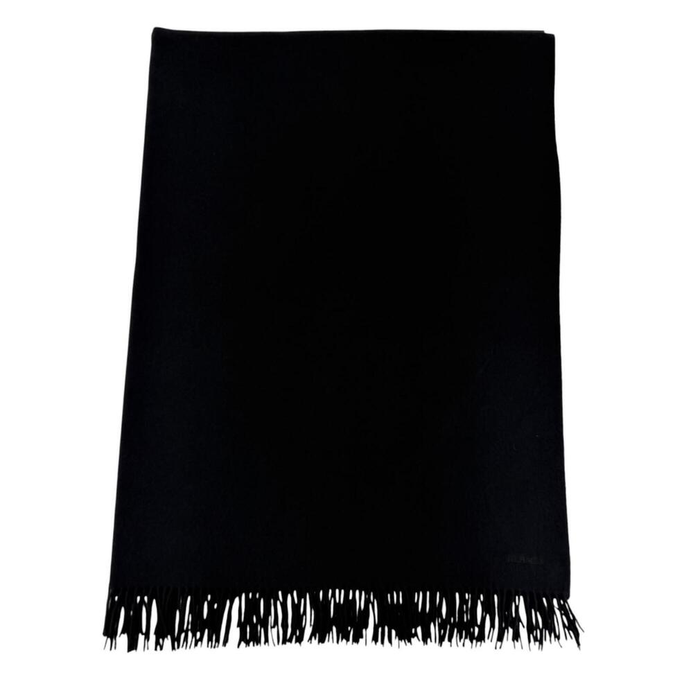 HERMES Cashmere Wool Logo Embroidered Fringe Extra Large Stole/Scarf/Blanket/...
